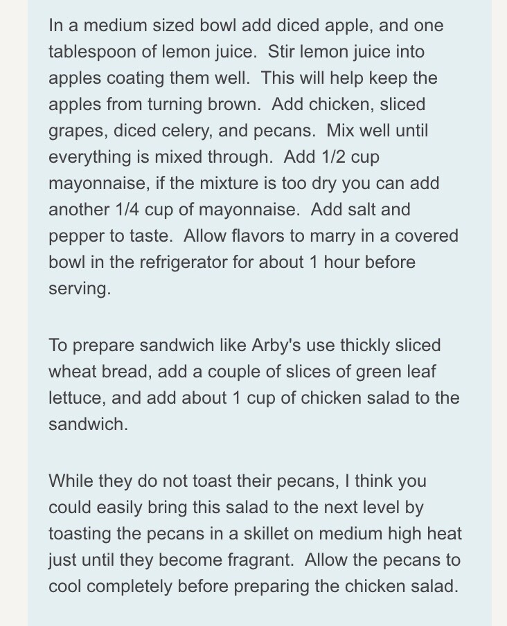 Arby's Copycat Pecan Chicken Salad