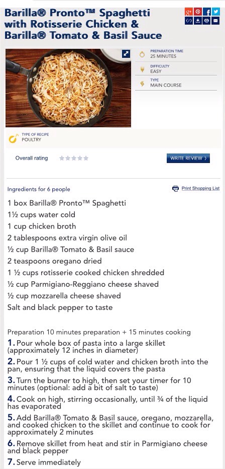 Barilla Pasta Pronto: Spaghetti with Rotisserie Chicken and Barilla Tomato Basil Sauce 
