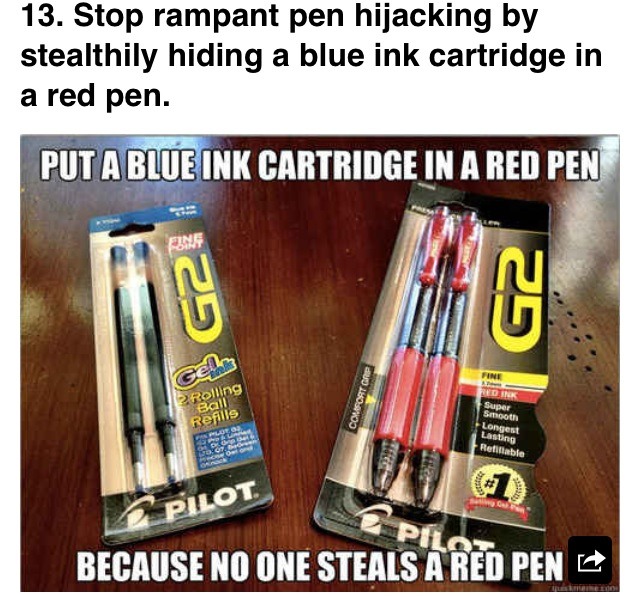 No one wants a red pen. So switch the ink from a blue pen! 