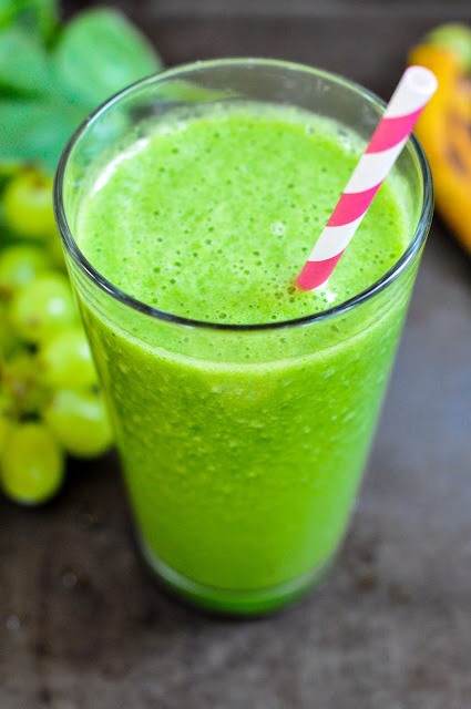 Spinach Smoothie:
1/2 cup cold filtered water
1/2 cup frozen pineapple
1 cup organic grapes
2 fully packed cups of spinach - I really pack the spinach in, so I’m sure it’s more than 2 cups
1/2 banana
optional for adults – 2 tablespoons flax seed
*Give it a whirl until blended.