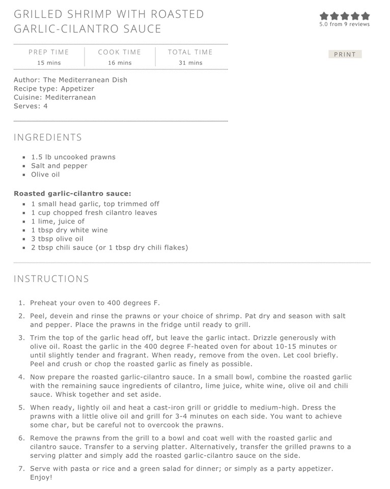 Grilled Shrimp With Garlic Cilantro Sauce Recipe 
