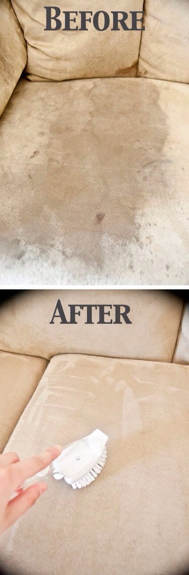 23. Cleaning a microfiber couch

You'll want a white sponge and white bristle brush for this so you don't transfer the color. You'll need isopropyl alcohol. You'll put that on the stain and take the sponge and scrub the spot. You'll see it coming off. After it drys take the bristle brush and refluff