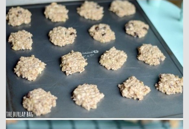 Spoon onto cookie baking tray and put into oven 350 degrees, for 15 min.