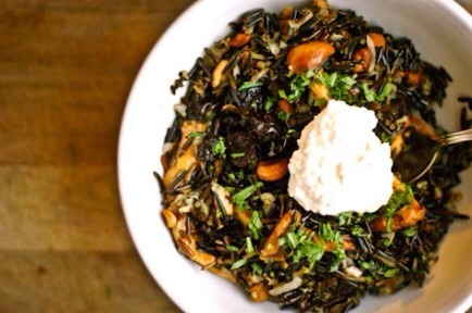 Vegan Wild Rice Salad with Chanterelles

A grainy salad is perfect in midwinter. This makes use of brown and wild rices as well as chanterelle mushrooms — but it would be easy to adapt to suit your taste, or whatever needs using up in the kitchen. 