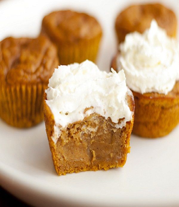 Mix the pumpkin, sugar, brown sugar, eggs, vanilla extract and milk. Add the flour, pumpkin spice, salt, baking powder and baking soda to the mixture. Fill each muffin cup with 1/3 cup of the mixture. Bake for twenty minutes and let cool for twenty minutes. Remove cupcakes from pan and chill in the fridge for 30 minutes. Top with whipped cream and sprinkle more pumpkin pie spice on top and serve. Makes 12 cupcakes.