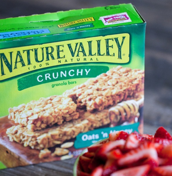 Make the Nature Valley bar crumb crust and bake for 20 minutes. Let cool. Then divide in half and set aside.