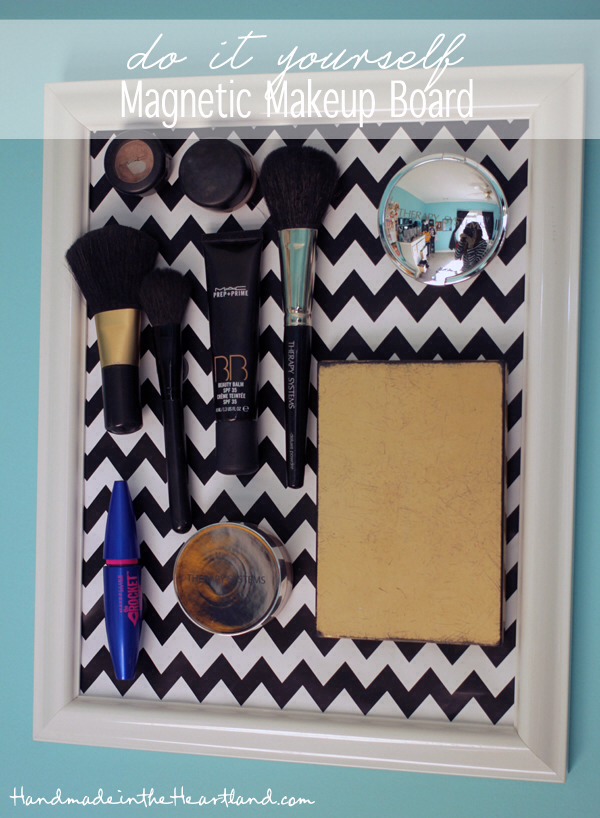 Bonus Ideas:
Use a magnetic board to easily store your makeup! Genius idea!