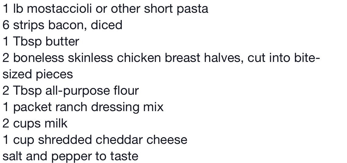 Cheddar Bacon Ranch Pasta