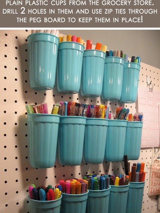 Cups with a hook into simple storage units 
