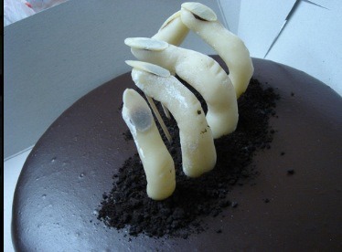 These other fingers are just white candy melts put inside of a finger mold. The soil on the bottom is crushed Oreos