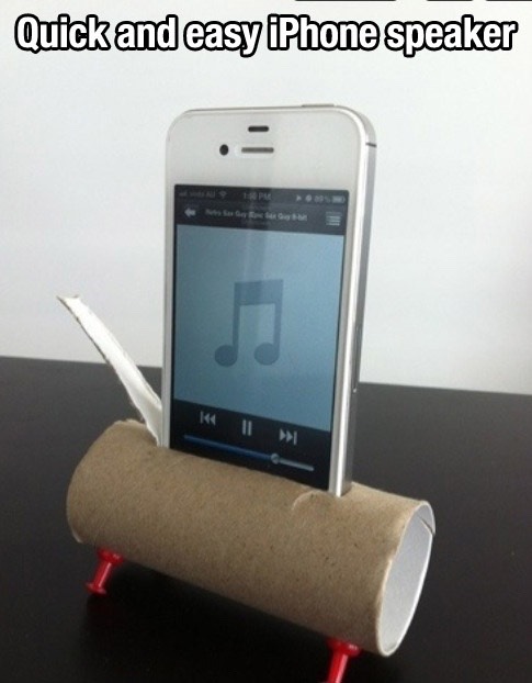 Haven't got a docking station handy? Not to worry, why not get a empty toilet roll and get 4 pins and create a slit in the toilet roll tube and insert the phone, this makes the sound in the toilet roll tube project Louder 🔊