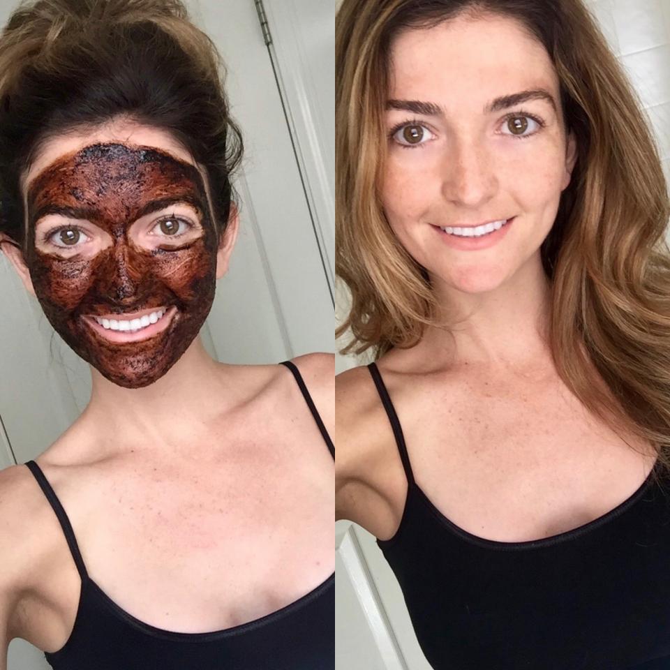 Here's a photo I took with the masque on, and after I washed it off 15 minutes later.