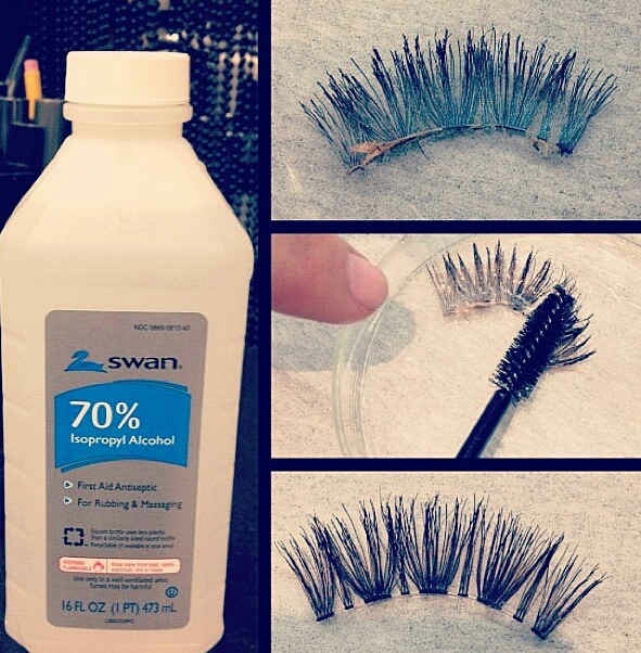 6. Use isopropyl alcohol and a disposable mascara wand to clean glue off of false eyelashes.