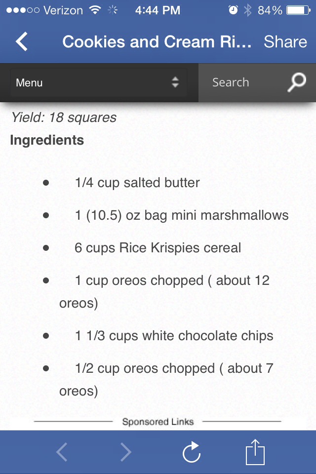 Cookies And Cream Rice Krispies Treat