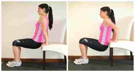 3. Help For Underarm Flab

Triceps respond fast to exercise and fat loss, which means that you could see a change here in just a few weeks with chair dips.
