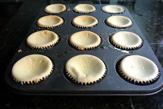 Remove pan from heat; cool caramel to room temperature. Cover and chill 1 hour or until slightly thickened.
Take cheesecakes out of the oven when they are done. Once cool, the middle will slightly fall and this is the perfect indent for the caramel.