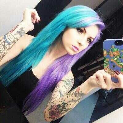 Half hair 
Teal and violet 
Another cool combination would be blue and purple