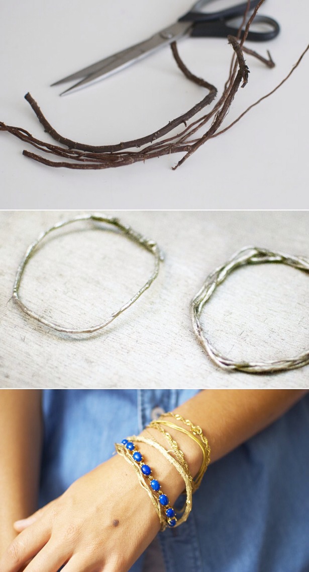 Metallic Twig Bangles (Use twigs from your yard, and other family members' yards and always have a piece of your and their homes with you!)

Full instructions here:
http://apairandasparediy.com/blogger/?q=http://apair-andaspare.blogspot.com/2011/09/diy-gold-twig-bangles.html