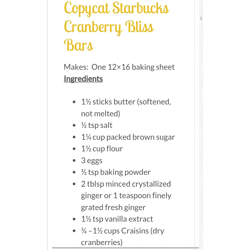 Starbucks Copy Cat Cranberry Bliss Bars

