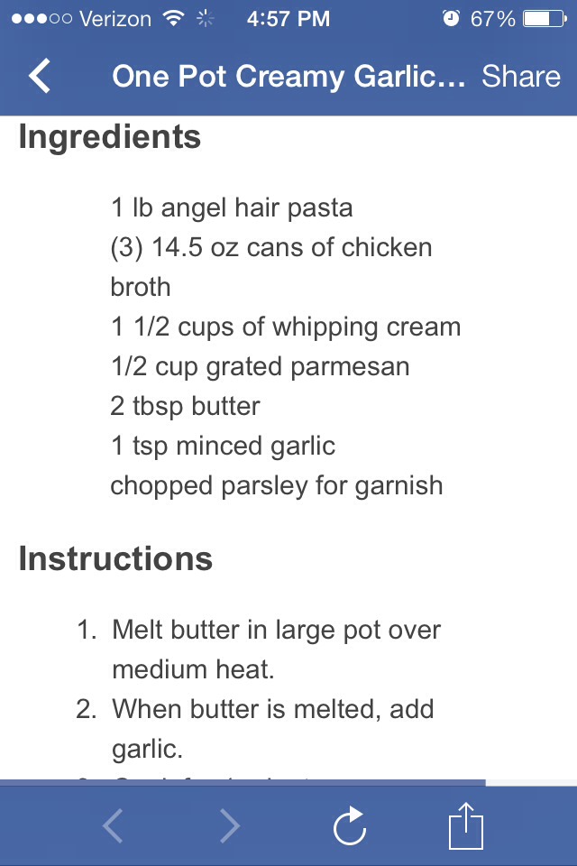 1 Pot Creamy Garlic Pasta