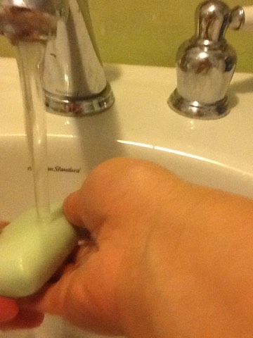Wet the soap and lather it so u can get it a little bit soapy