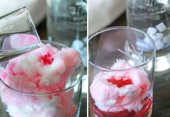 DIRECTIONS:

Fill a glass with fluffy cotton candy and place them on a serving tray.
When you're ready to serve the drink pour one ounce Vodka over the cotton candy.
Top with Perrier and add ice.
The cotton candy will melt immediately and will sweeten the cocktail to taste well... like cotton candy!