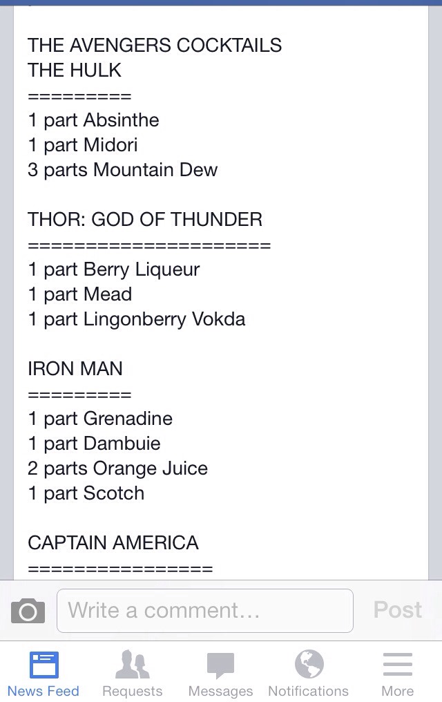 Avengers Inspired Cocktails 