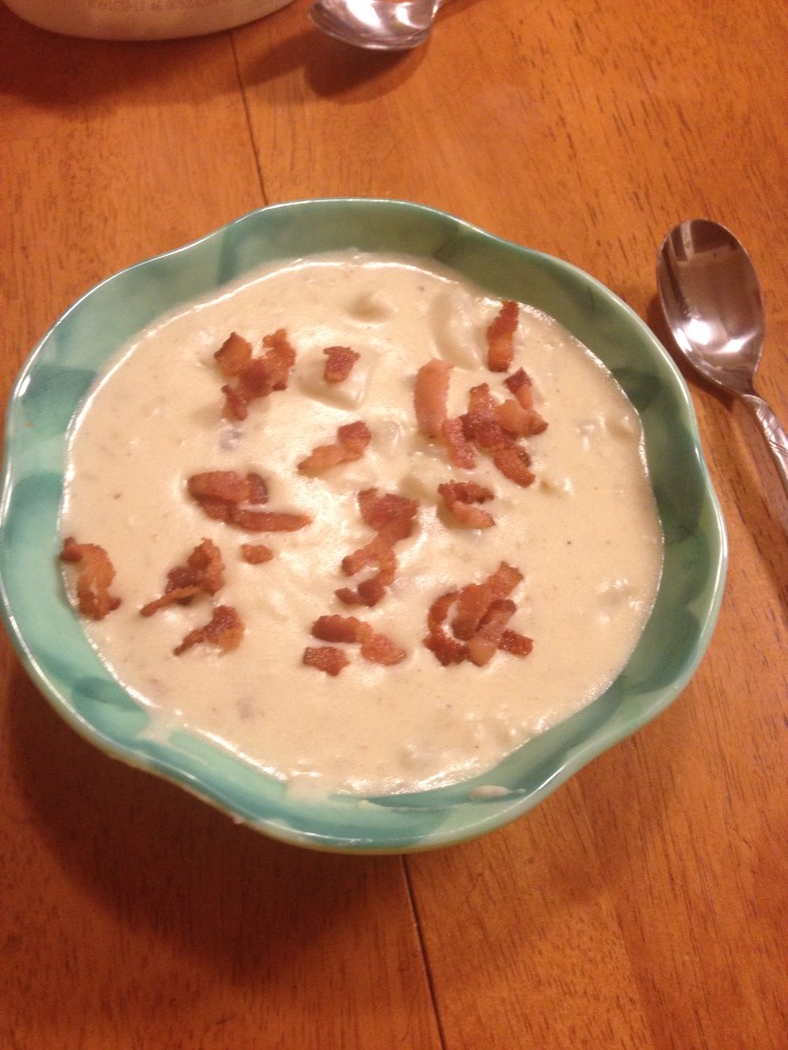 Add in the bacon strips some chives (but our company was allergic) & enjoy!! 