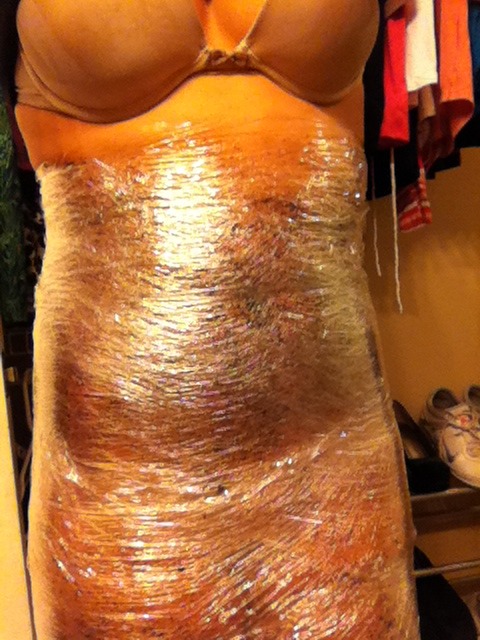 FUN PART! You get to wrap your body in plastic wrap! As tight as possible! Leave on for 20-30 minutes. 