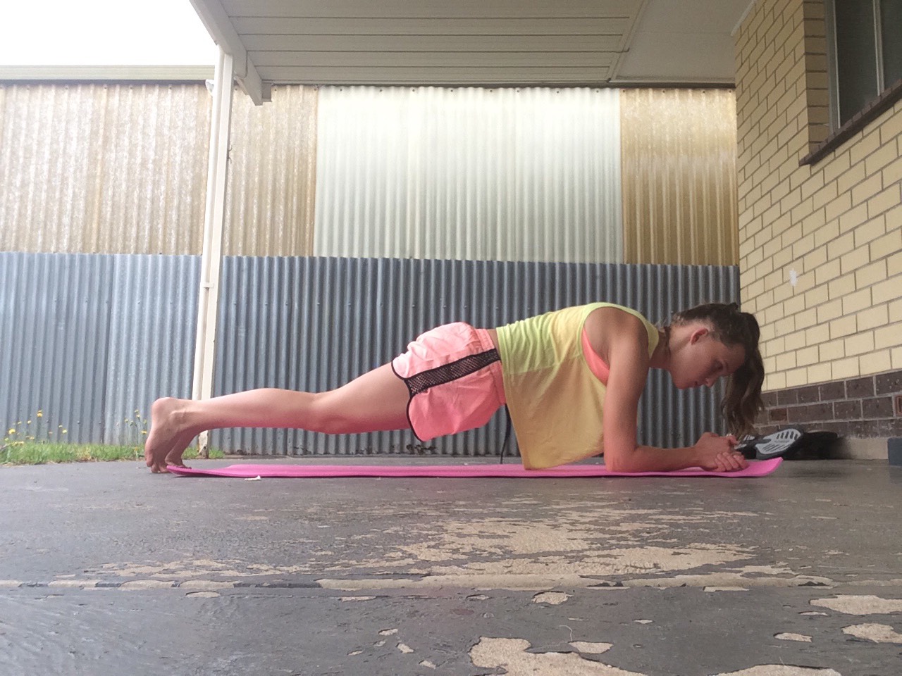 Hold a plank for 1min x 4 (or make it harder by going up 10 secs each time e.g:

1st time: 1min
2nd time: 1:10 
Etc

Or repeat until it burns
