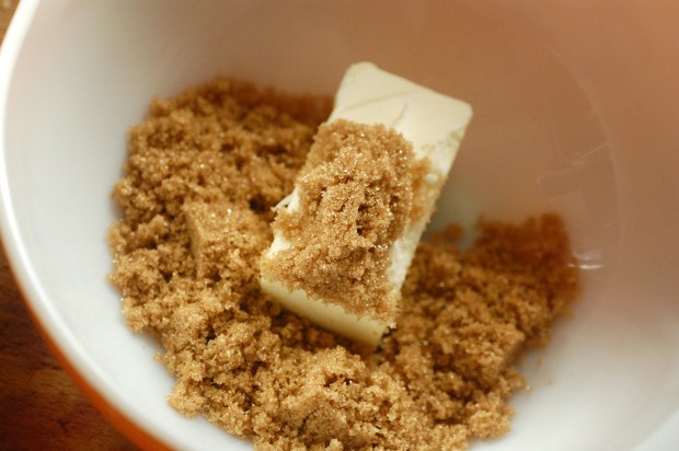 1. With your mixer, cream together butter and brown sugar. Add in vanilla and salt, mix.
