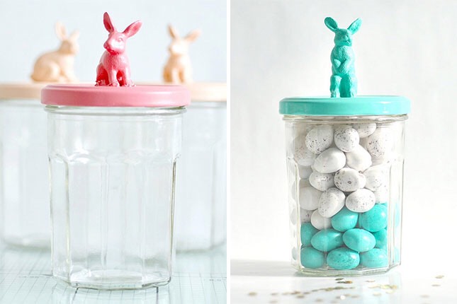 17. Bunny Jars: You can and should DIY these jars. We think they’d look great just sitting about, filled with colorful candy for anyone who had a hard time finding eggs. (via Torie Jayne)