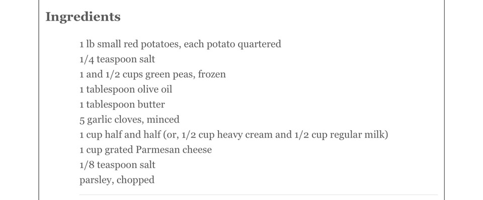 Creamy Parmesan Potatoes And Peas