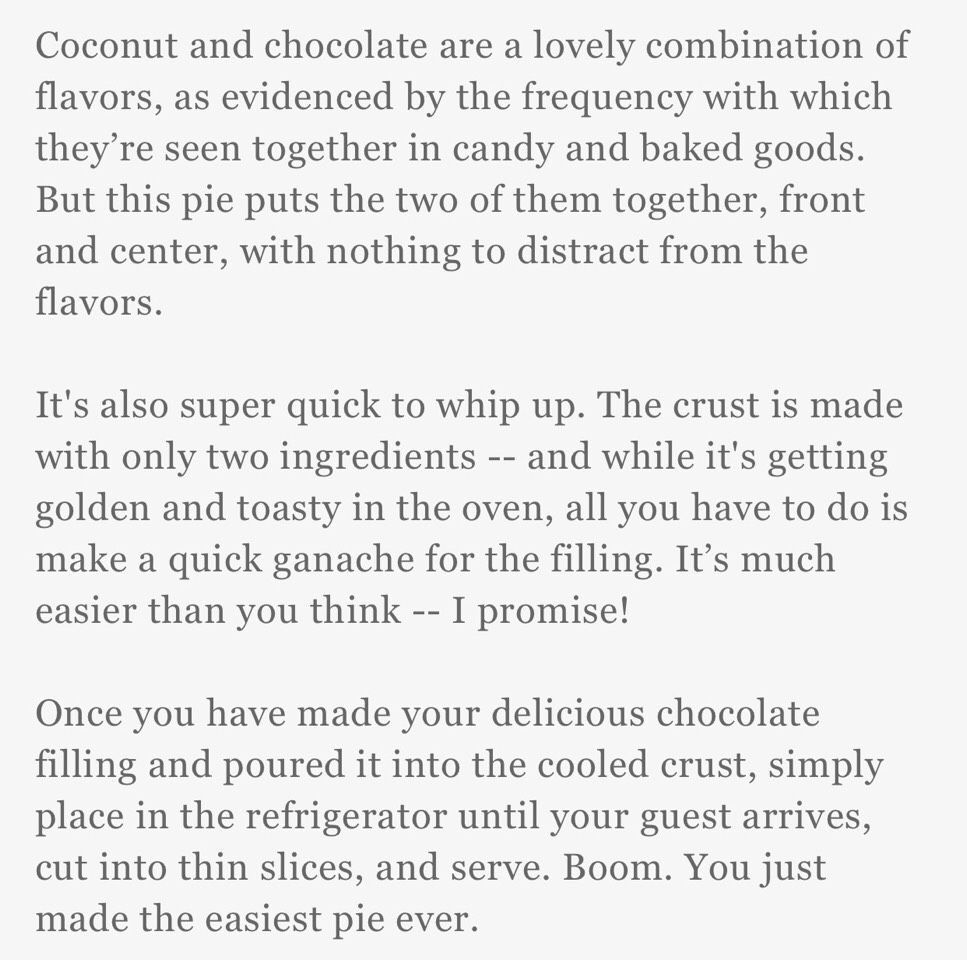 Coconut And Chocolate Pie For Two. Delicious!😋