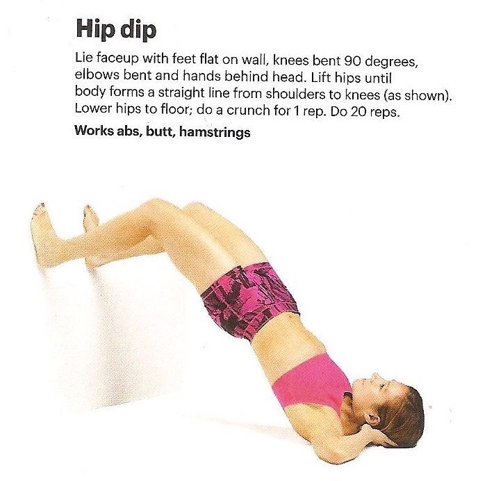 40 hip dips .. Take breaks in between if you have to . Start in the position and bring it down 