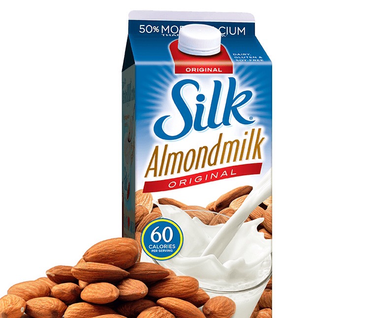 Pour about a half to two-thirds cup of almond milk (or regular milk if you prefer, plain yogurt can be substituted as well) into the blender