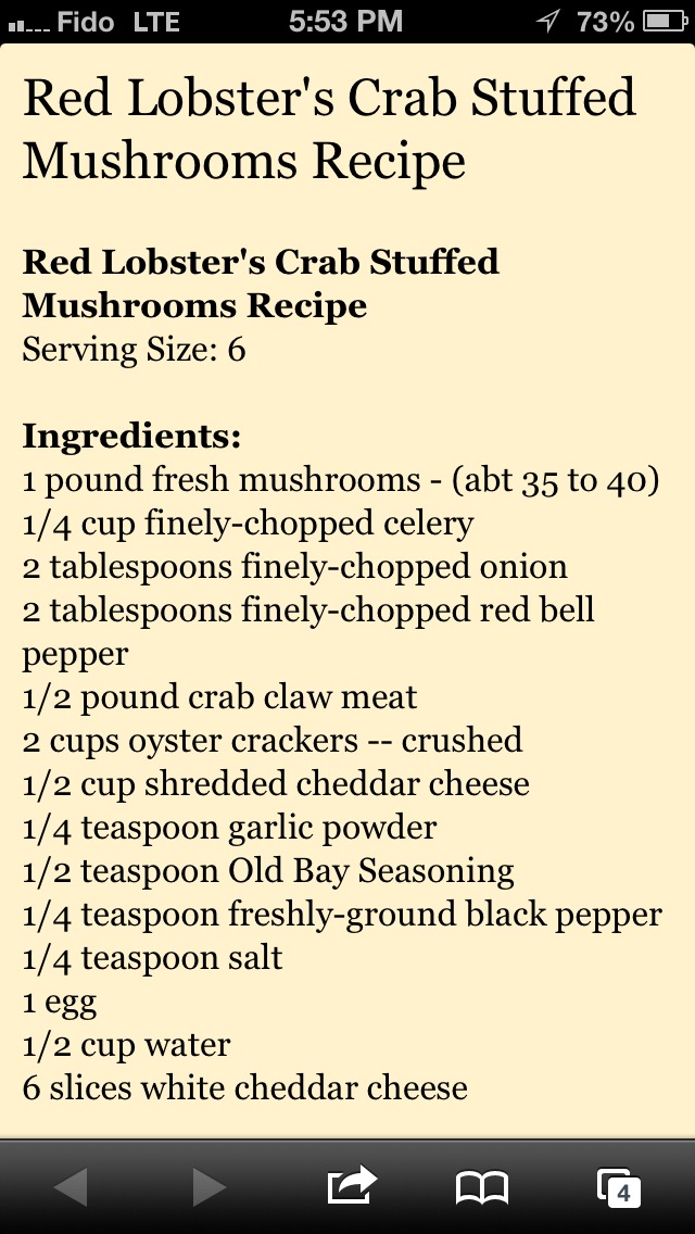 Red lobster Mushroom And Cheese Stuffed With Yummyness 