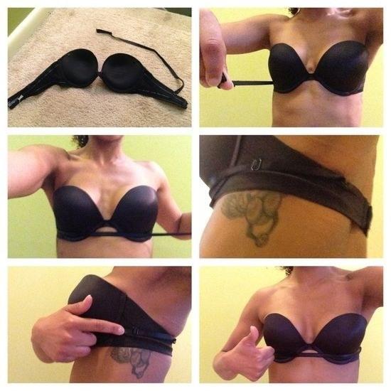 Keep a strapless bra from falling down by securing it with a convertible strap.
