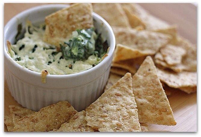 Diet, whole grain chips and fried bread are great to scoop the spinach dip:) 