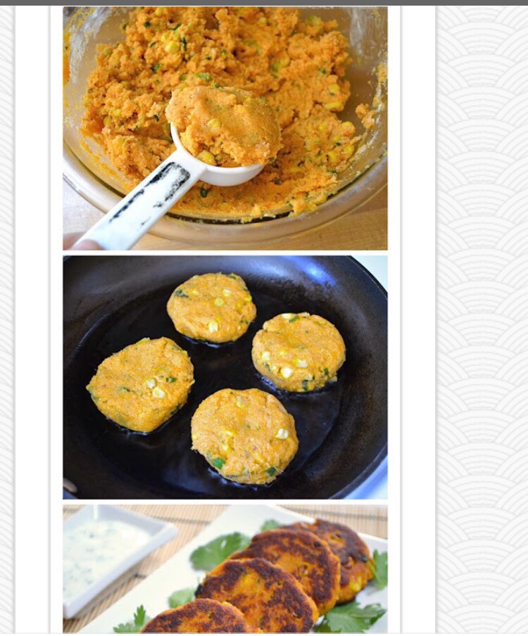 Sweet Potatoes Corn Cakes Garlic Dipping Sauce