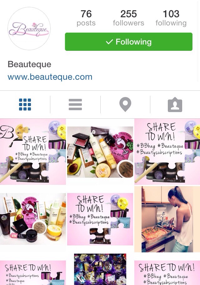 Follow Beauteque on Instagram and share their photos of their new beauty bag!! They're choosing three winners! 