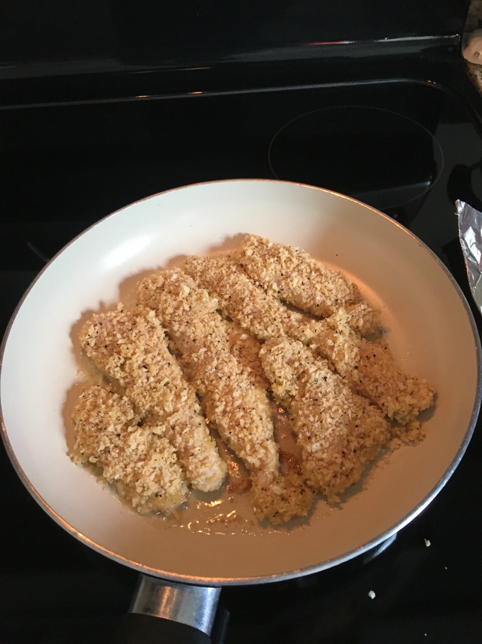 Fry the chicken in some vegetable oil