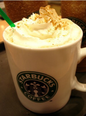 Drinking a Starbucks pumpkin spice latte.