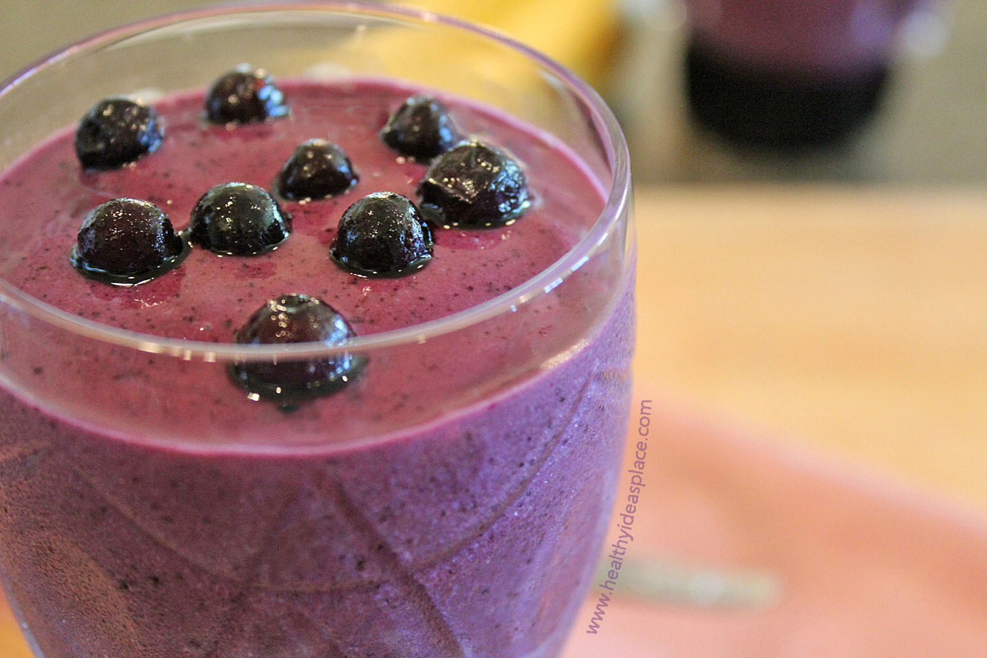 Blueberry smoothie

Ingredients:
1 cup yogurt (Plain, Unflavored)
1 cup of blueberries
1/4 cup milk
1 dash honey
ice

Blend all together and drink!
