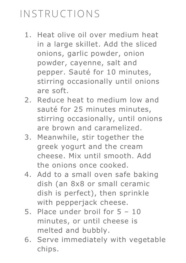 Greek Yogurt Pepper Jack & Caramelized Onion Dip