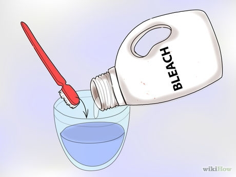 Dab on a little bleach. Dilute a small amount of bleach with water. Dunk a clean toothbrush into this bleach mixture and use it to scrub out the scuff marks