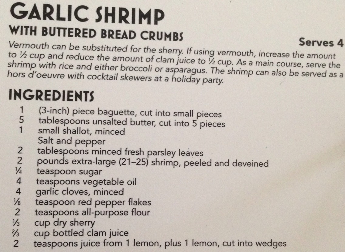 Garlic Shrimp With Buttered Bread Crumbs.