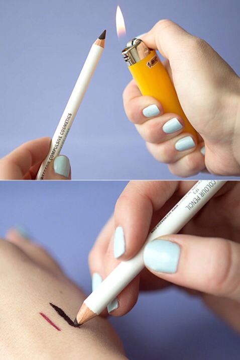 Warm the end of and eyeliner pencil to make it softer and draw fatter. 