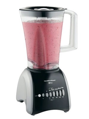 Blend the ingredients. Put the lid on the blender. Use the pulse feature to help grind up the ice, then blend the smoothie to your desired consistency. The presence of the berries will cause it to turn a lovely shade of red.

🍧🍧🍧🍧