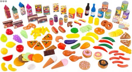 Play Food

One of the most popular toys at three of the children's museums I've been to is play food. It can be fancy handmade food out of felt or interpretive plastic food like this, kids love it. They love cooking it, serving it, eating it and sometimes doing ridiculous things with it. 